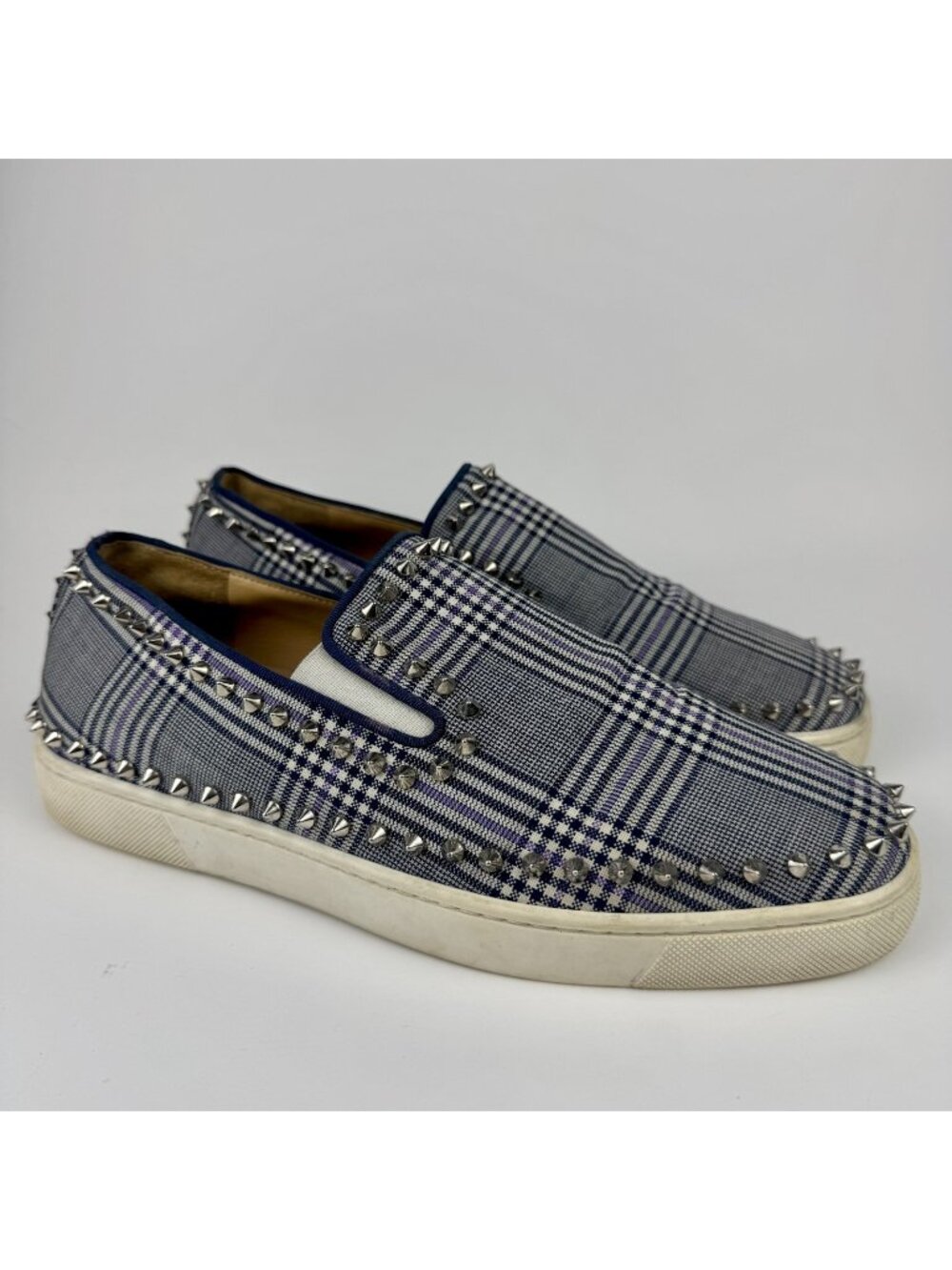 Christian Louboutin Plaid Pik Boat Spikes Slip on Shoes Men Size 43 10 US Italy